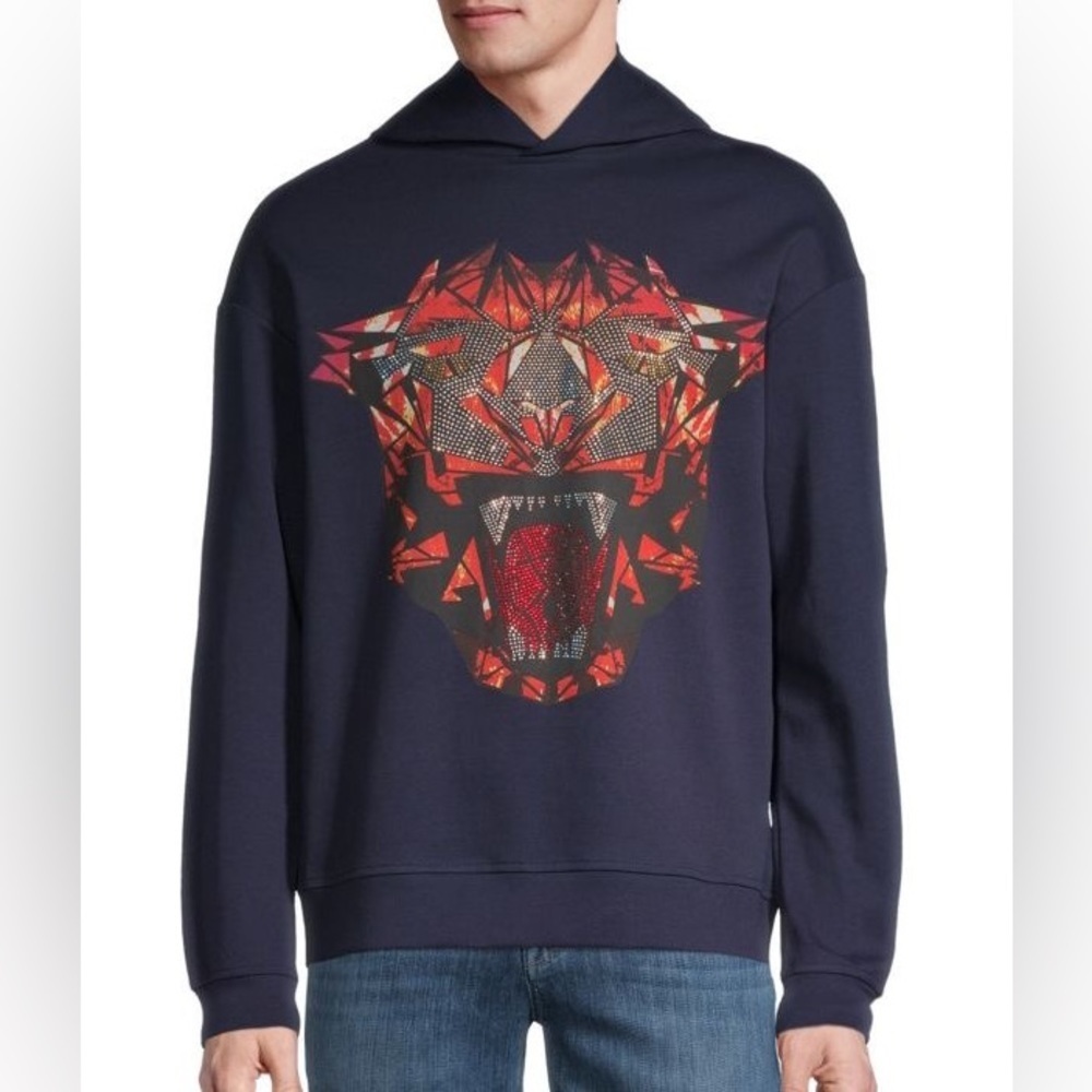 Head or tails crystal emblem tiger white hoodie